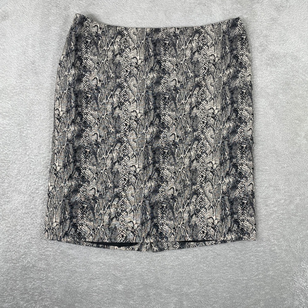 Talbots Pencil Skirt Womens 14P Gray Snakeskin Animal Print Knee Length Lined